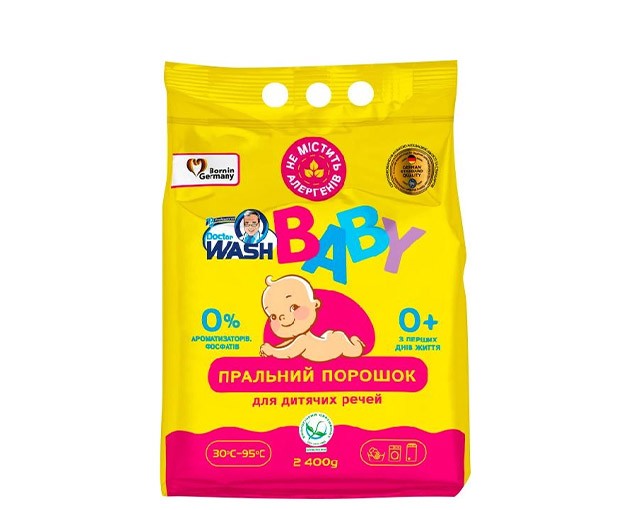 2034 - "Doctor Wash Baby"ჰიპოალერგიული  სარეცხის ფხვნილი ბავშვის ტანსაცმლისთვის 0+. 2400გრ
